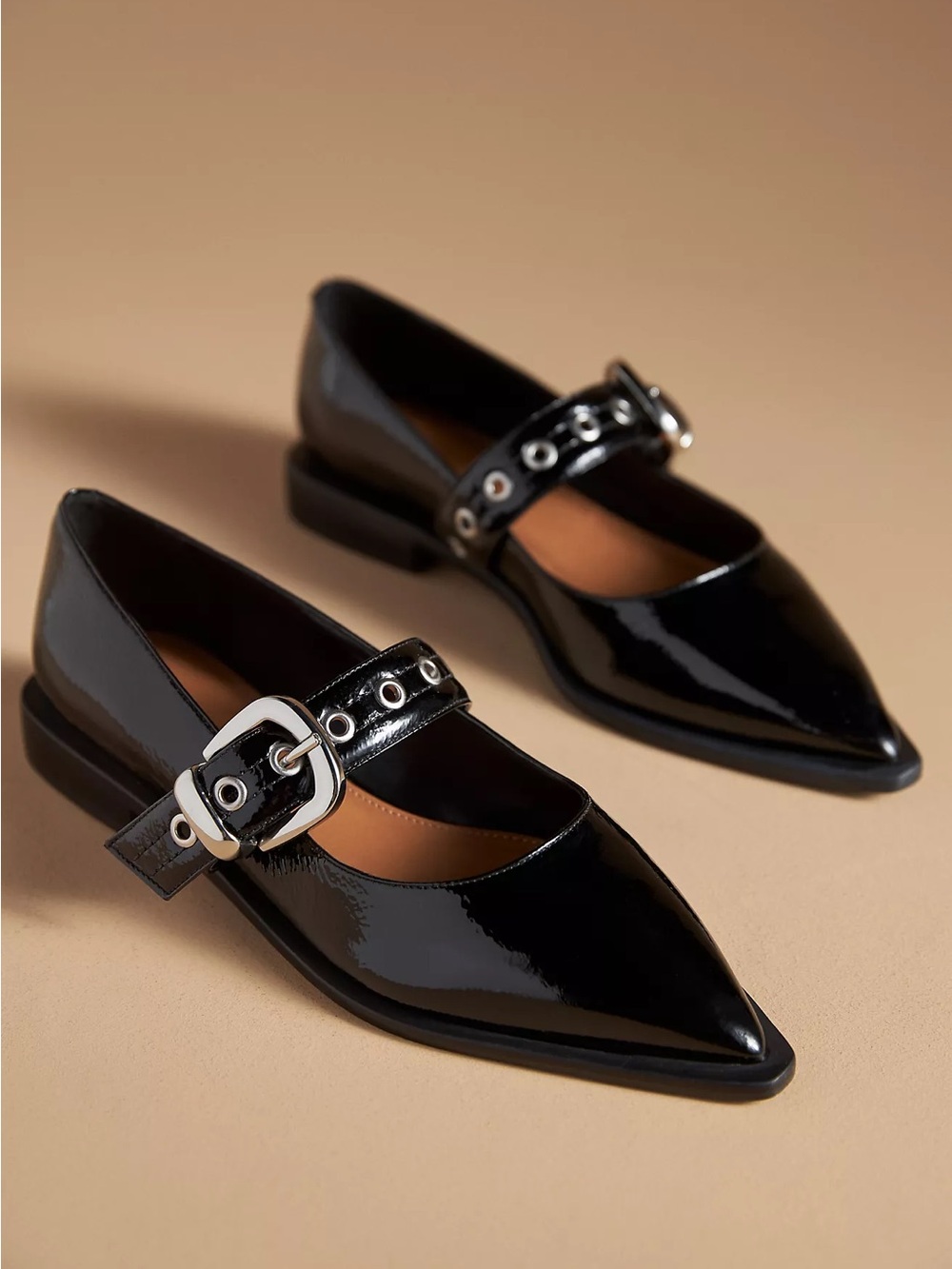 Anthropologie Maeve Pointed-Toe Moto Mary Jane Flats EU40/ US 8.5